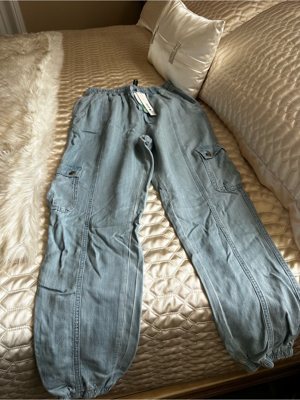 Aqua Light Blue Relaxed Cargo Jumpsuit Pants